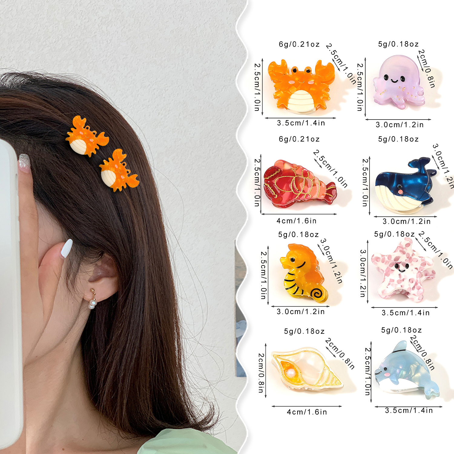 Marine Aquarium Decorations - 2PCS Acetate Ocean Animal Hair Clips