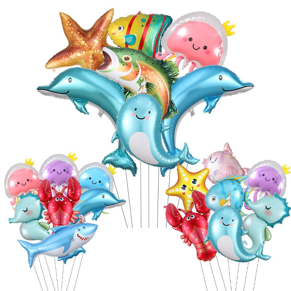 Marine Aquarium Decorations - Ocean Animal Balloon Set Dolphin Shark