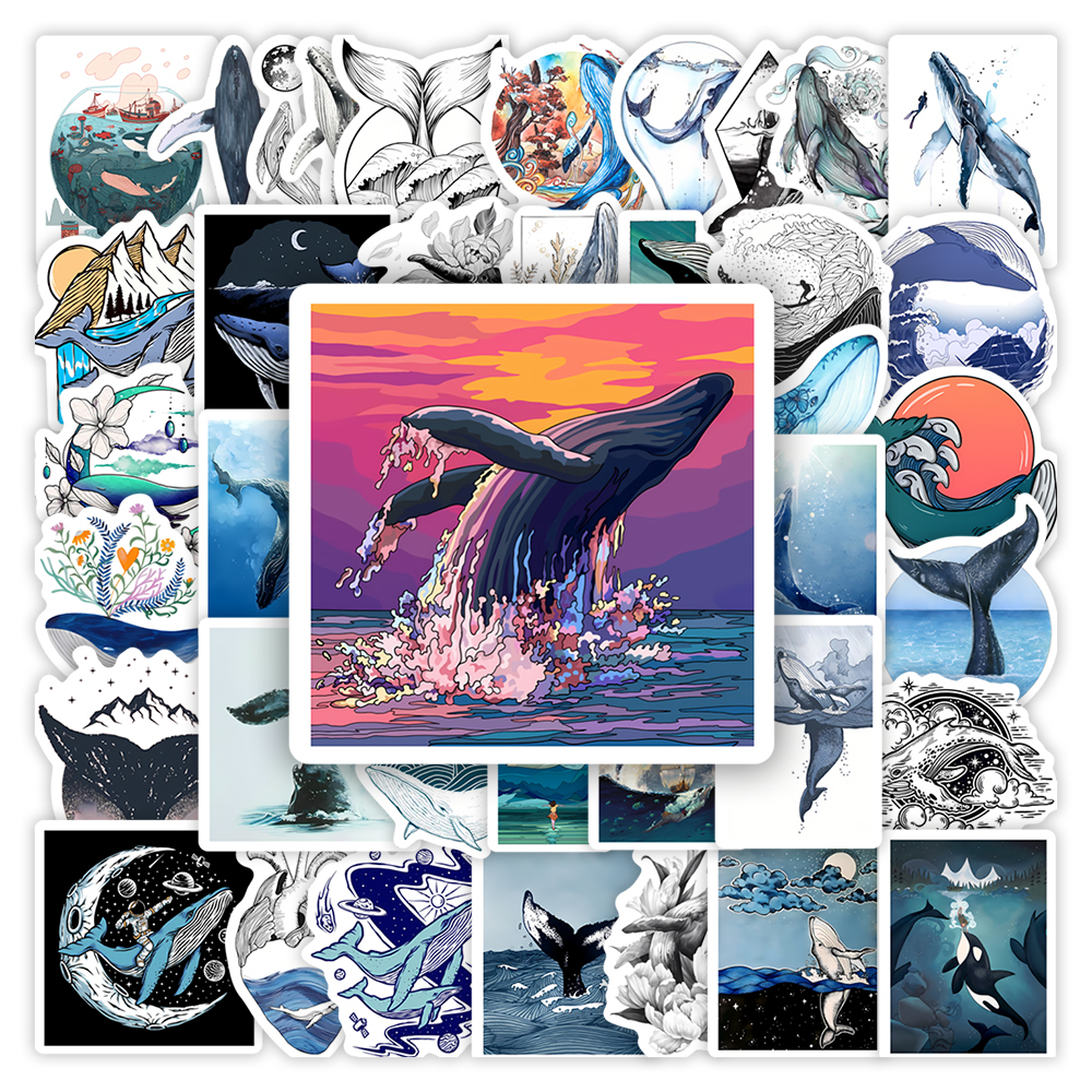Marine Aquarium Decorations - Watercolor Whale Stickers Aesthetic Ocean Art